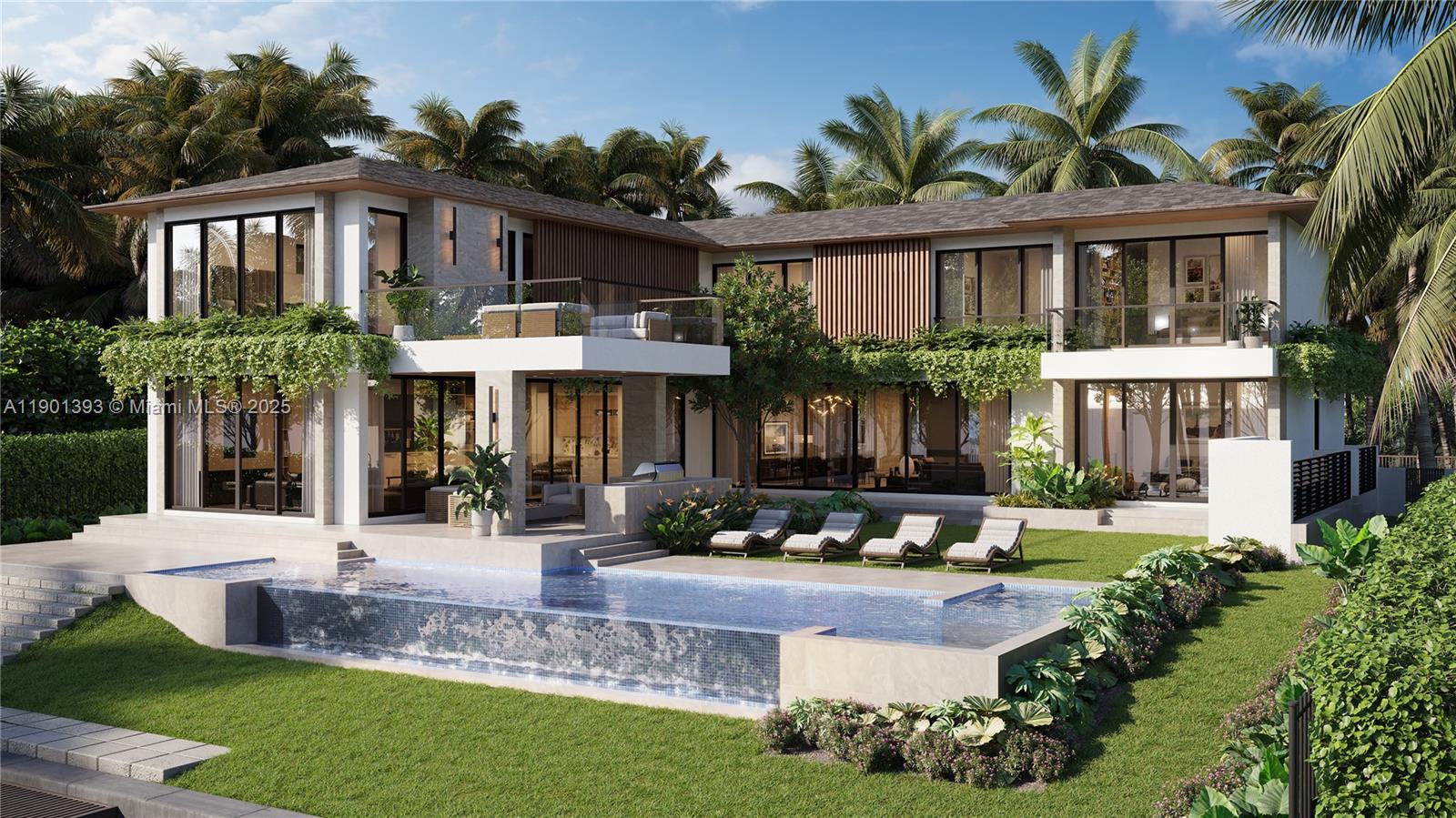 Impeccably designed modern residence offering exceptional privacy, masterfully crafted by architect Cesar Molina. Set within guard-gated Bay Point Estates, this 6-bed, 6.5-bath villa offers 6,100 SF total (5,421 SF under AC) on a 100-ft wide canal with direct Biscayne Bay access. Features include a Gaggenau appliances, kitchen is Italian by MiaCucina, marble and oak flooring, Lutron Palladiom lighting, Control4 automation, and PGT impact windows. Enjoy a private dock, resort-style pool with jacuzzi and beach entry, outdoor kitchen, and lush tropical landscaping, true Miami luxury living.