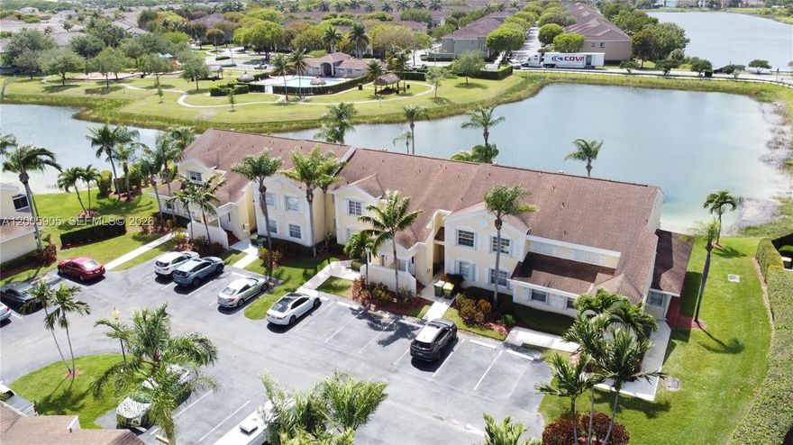 Welcome to this beautifully maintained 2-bedroom, 2-bath upstairs condo in the desirable Keys Gate community. Enter through a welcoming foyer that opens to a bright and spacious living and dining area with elegant tile flooring and a chandelier, creating the perfect setting for entertaining or relaxing. The primary suite features comfortable carpeting, a ceiling fan with light, window blinds, and sliding glass doors leading to the screened patio. The en-suite bath includes a walk-in closet, one vanity, and walk-in shower. A generously sized second bedroom offers carpet flooring, double-door entry, window blinds, ceiling light, and its own walk-in closet. The second bathroom includes a convenient tub/shower combination with a one vanity. The eat-in kitchen is bright and functional with blinds, a double sink with window view, and appliances including refrigerator, dishwasher, stove, and microwave, plus a pantry for additional storage. PROOF OF FUNDS AND/OR PRE-APPROVAL LETTER REQUIRED PRIOR TO SCHEDULING A SHOWING OF THE PROPERTY.