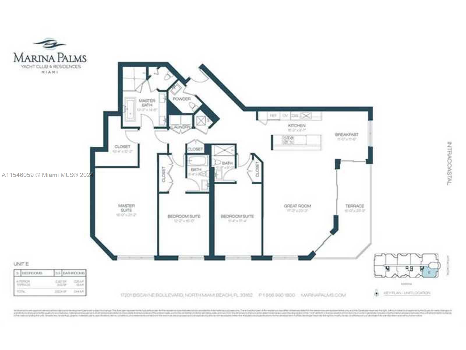 Luxury corner unit at the Marina Palms Residences, spacious 2,421 sq.ft. featuring 3 bedrooms, 3.5 baths, panoramic ocean bay and city views. Premium finishes, gourmet kitchen with stone countertops, Snaidero cabinetry, Sub-Zero, Wolf & Miele appliances, frameless glass showers, floating Italian vanities. Smart building technology, infinity pool, jacuzzi, fitness center, spa and sauna. **2**Reserved parking plus valet. State-of-the-art full service private marina and yacht club.