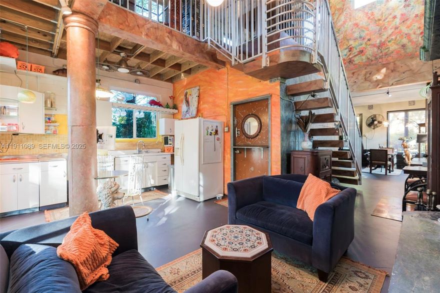 East Coast meets West Coast style with vibrant, retro flair and lush, natural landscaping with exotic fruit trees ***including banana, ice cream mango, loquat and chocolate pudding trees***. Unmatched Security & Investment in Prime Fort Lauderdale. This one-of-a-kind, concrete-stronghold home is 100% Hurricane-Impact and custom-built. The Key Features: Concrete walls, roof, and floors with commercial steel reinforcement. Includes a fully enclosed Bunker-Style Safe Room with a shower, toilet & Sink along w/ a separate entrance. Dramatic Design: 14' ceilings, custom 10' entry door, open-plan loft bedroom, and 24' high ceiling in the living area. Outdoor Living: Multiple terraces/patios, including a tranquil Primary Suite sun deck, a fireplace-view patio, and a zen walkway leading to an outdoor fire pit. Fully-engineered ADU PAD (Accessory Dwelling Unit) is already poured with a separate electric panel—ready for immediate build-out (rental unit/in-law suite. Future Plans Available: Architectural plans exist for a 3rd floor, elevator addition, and downstairs bathroom. Prime Location: Smack in the perfect part of Ft. Lauderdale—all major points (Marina Mile, I-95, FLL Airport, Las Olas, Beach, Fishing) are just 15 minutes away. Invest in a legacy of Security, Quality. NOT a cookie-cutter. High elevation @ 2361 SW 18th Ave, Ft Lauderdale, FL LOW Electric Bills!