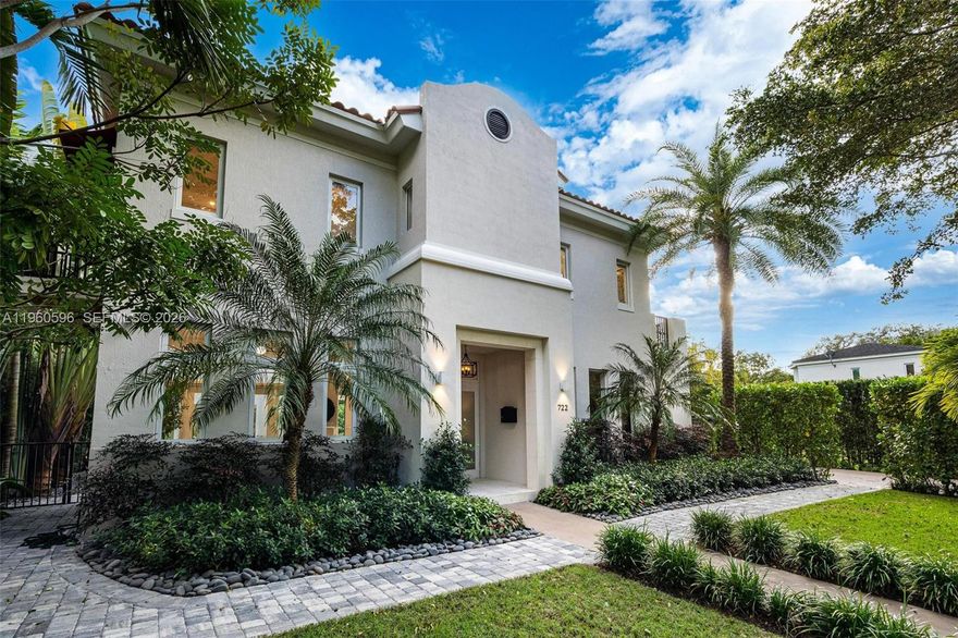 Welcome to 722 Navarre Ave. Striking 2021-built modern residence located on a quiet, tree-lined street in prime Coral Gables, just minutes from Miracle Mile. This thoughtfully designed 4 BD / 4 BA home features soaring ceilings, abundant natural light, and a seamless open-concept layout ideal for both living and entertaining. The chef’s kitchen is outfitted with Sub-Zero & Wolf appliances, custom cabinetry, a walk-in pantry. Floor-to-ceiling glass doors open to a private backyard oasis with a resort-style pool and spa, covered terrace, and summer kitchen, creating effortless indoor-outdoor living. Conveniently located near world-class dining, luxury shopping, parks, golf, and top-rated schools, offering the perfect balance of modern luxury, privacy, and walkability in the heart of Coral Gables.