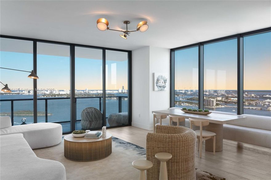 Breathtaking panoramic water and city views from every room of this spectacular SE corner 3bed/4.5 bath + den residence. The cover feature of the January 2023 issue of Luxe Design & Interiors and featured again in the 2024 Luxe Gold issue,boasting a total of 3100 sq ft of indoor and outdoor living spaces.European White oak flooring sets the tone of casual elegance while bespoke elements like floor to ceiling windows, integrated wolf appliances, waterworks bath fixtures and a custom crafted wine and coffee bar and more add a touch of indulgence to every day living.Located at the edge of Biscayne Bay,Elysee is Edgewaters premier luxury building at the nexus of world class art, design and culture. Don't just envision the lifestyle; experience it for yourself.Tenant occupied 60 day kick out.