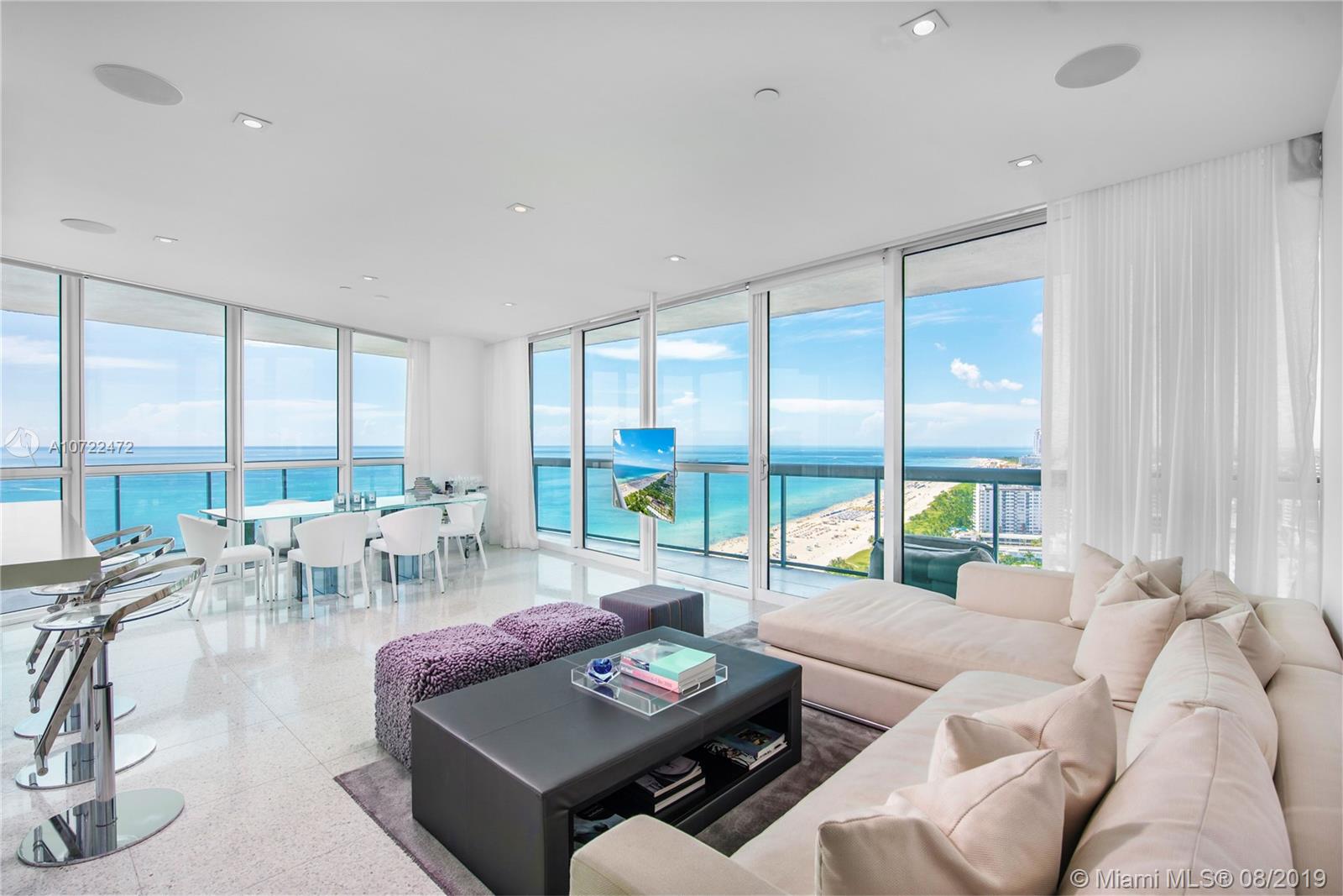 Enjoy living in this beautifully chic and unique designer residence on the South East corner of the 32nd floor of the famous Setai Resort & Residences! With unobstructed views to the South you will find the panoramic views of South Beach and to the East the direct ocean sunrises and towards the West the Downtown Miami sunsets! This sleek apartment has been reconfigured to maximize the floorspace and the views from every room. The Setai provides it's guests and residences with 5 star services and high end amenities; featuring onsite restaurants, world class spa services, 24 hour room service and complete food and beverage service at both the beach and the pool. Very easy to show and easy to rent short term or long term.