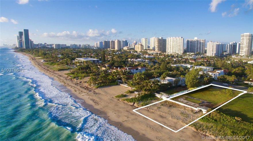 Imagine residing beachfront in S. Florida's most exclusive private oceanfront community, Golden Beach. This prime land is 27,300 sqft & offers 100ft of private beach making it a rare investment opportunity to build a spec house or build your dream home w/the sand at your backyard! Located in the center & tucked away from the buildings of Sunny Isles or Hallandale. Existing beachfront cabana. Tennis, basketball and volleyball courts, private beach pavilion w/chair service, guard gate, multiple parks w/exercise equipment & fountains, a playground, private maintenance crew & garbage pick up, Town Hall & 24-hour private police force. The police enforce safety by utilizing a guard gate, community patrol, marine boat patrolling, k-9 dogs and all-terrain vehicles on the beach. NO ASSOCIATION FEE.