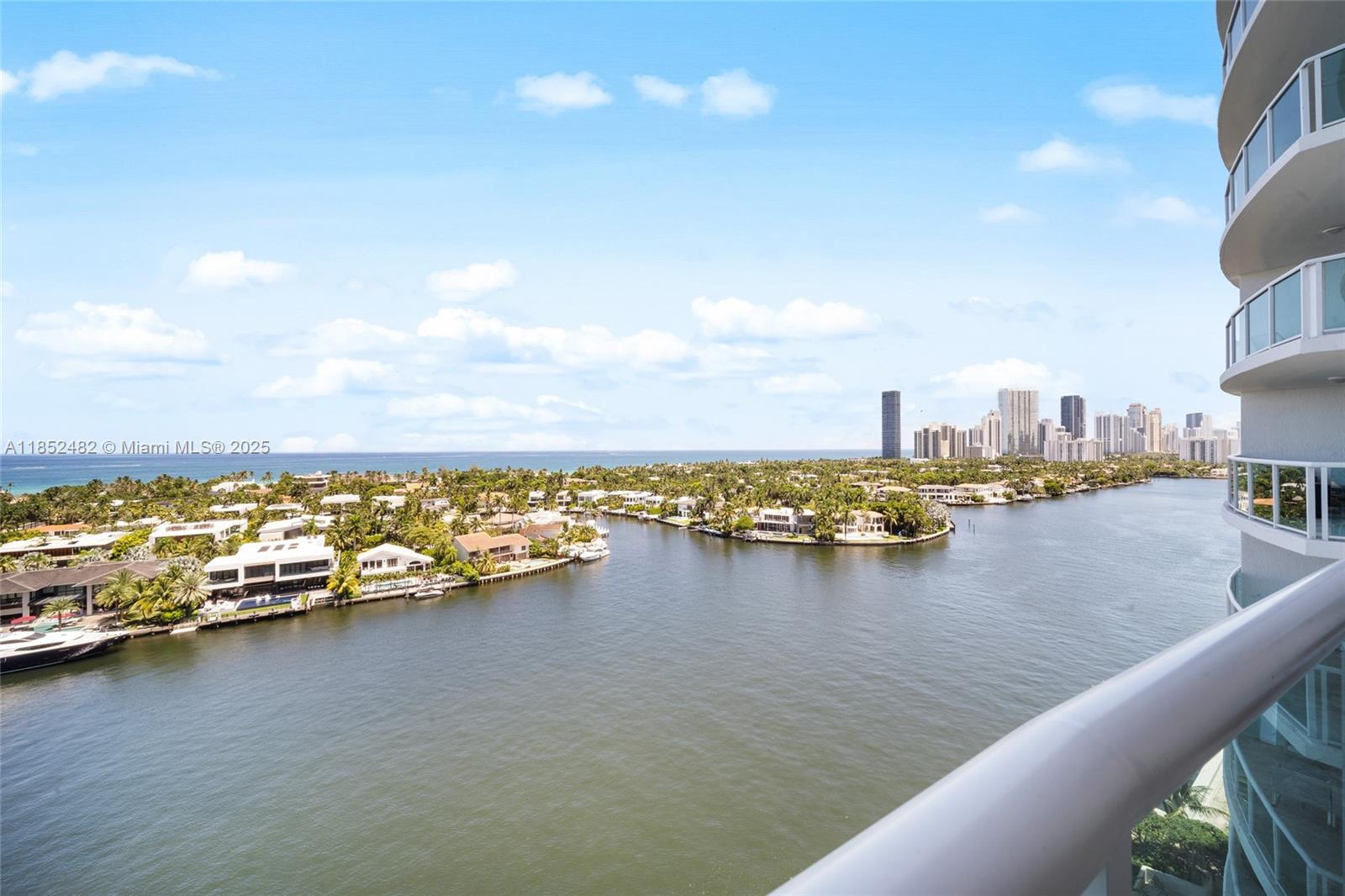 Enter through a private elevator foyer into a bright, harmonious space with ocean and Intracoastal views from the living and dining areas, and tranquil golf course views from both bedrooms. Balanced flow-through layout with 2 ensuite bedrooms, enclosed media room with walk-in closet, utility/staff room with added bath, and a powder room for guests. Fully furnished and turnkey with marble floors, custom lighting, and a gourmet kitchen. Gated community with 24/7 security, spa, gym, and clubhouse. Walk to Aventura Mall, Soffer Trail, dining, and more. Minutes to beach and airports.