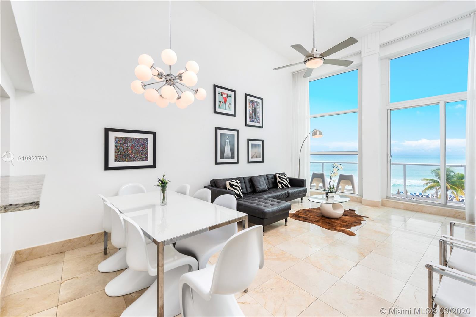 Castle Beach Club is located on Miami Beach's art-deco row. Nestled just above the commotion of South Beach, the condo offers a unique opportunity to find tranquility, enjoy the beach and the view--but just a short uber ride away, encounter a world of action. Amenities include pool, gym and free parking for 1 car, as well as a bar/lounge and snack bar on site. Oceanfront 3 bedrooms, 2 bathrooms, high ceilings, loft style: shutters open up the bedrooms to the living room, and beautiful ocean view, below.