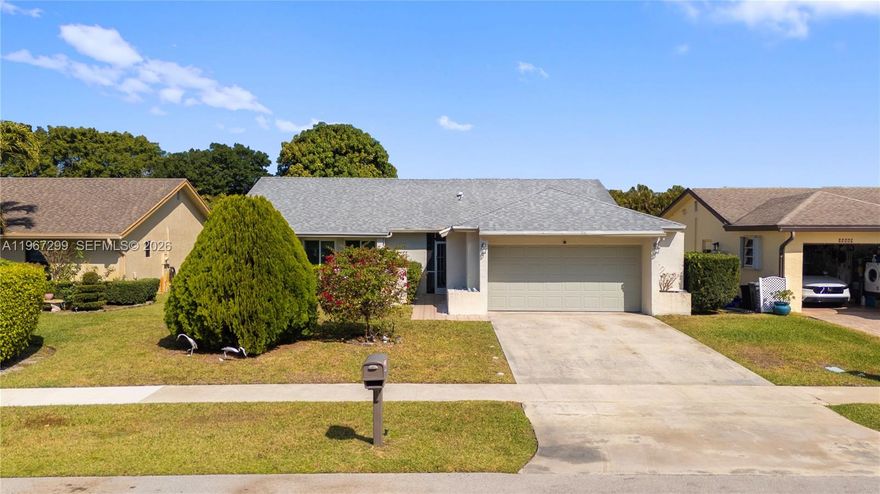 Turn Key, Best Home Available! Newer Roof replaced in 2021, Full Impact Top Quality Hurricane windows, Doors, Sliders and Garage Door, AC is 3 years old and water Heater is 1 year old as well. All the ducts were replaced in 2025, so the air is clean as a whistle. The Refrigerator was replaced in November 2025. This home needs nothing  for many, many years! This home has 2 Bedrooms and 2 Bathrooms with a convertible Den if a third bedroom is needed. Wood Flooring Throughout and a Beautiful kitchen. Spacious 2 car Garage and Screened Patio on a canal, there is no Home behind this one. Greenbriar a subdivision of Boca Chase is immaculate, community includes a Rec room, community pool, LOW Monthly Association Dues, Tennis/pickleball Courts, and a community Grill.