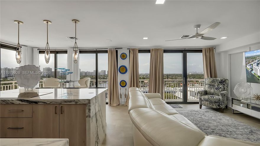 Stunning, fully remodeled corner penthouse offering luxury living at its finest. This unique residence features a private, gated front entrance terrace and breathtaking panoramic views of the Intracoastal, ocean, and city skyline. Floor-to-ceiling impact windows flood the space with natural light and create a seamless indoor-outdoor connection. The modern open-concept design highlights high-end appliances, a double granite waterfall countertop, and sleek contemporary finishes throughout. Private patio area offers a quite, secluded space ideal for relaxing. Prime Fort Lauderdale location close to beaches, dining, and entertainment.
