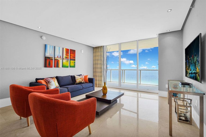 Beautiful 2 + Den FURNISHED apartment with outstanding direct ocean views from all rooms with wraparound balcony with intracoastal views. Lushly remodeled with suspended ceiling and decorated including motorized curtains, Italian kitchen cabinets, Sub-zero and Miele appliances. Marble floors and more. Apt. also includes valet parking. AVAILABLE IMMEDIATELY for LONG TERM or SHORT TERM (MINIMUM 6 MONTHS)
SPECIAL DISCOUNT FOR OCTOBER AND NOVEMBER