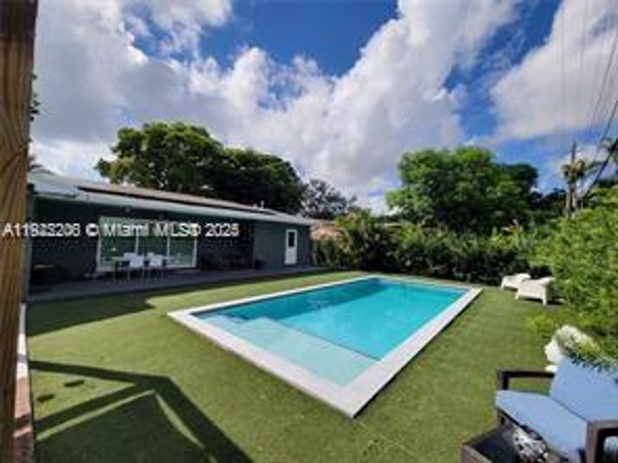 This beautifully maintained single-story Mid-Century Modern home offers over 2,000 sq ft of living space in a classic Florida ranch-style design. The spacious layout includes a bright, open living room with sliding doors that overlook a large backyard and pool area, a light-filled kitchen, four bedrooms, two full bathrooms, a separate laundry room, and an attached garage.

The property is equipped with 47 solar panels, offering significant energy efficiency.

Investor opportunity: The home is currently tenant-occupied through 03/31/2026, with the tenant paying $5,500 per month and willing to renovate for another year.

Please note: Showings only on wednesday from 2pm to 4pm with 24 hours advance notice . A video tour is available upon request.