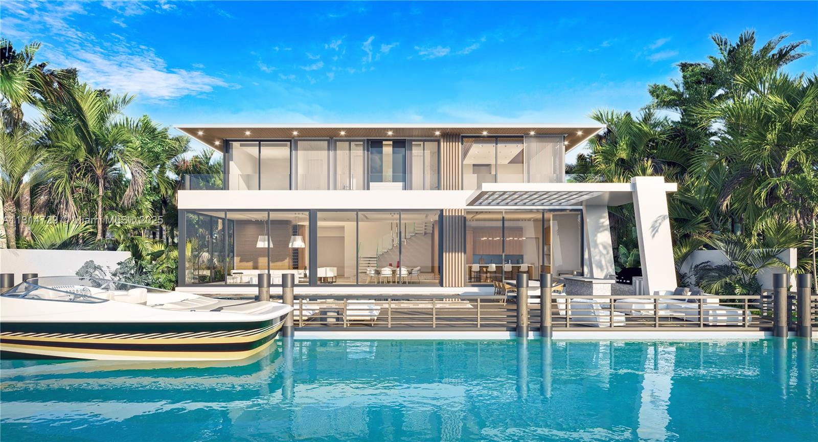 NEW BUILD ORGANIC MODERN WATERFRONT ESTATE IN THE HEART OF EASTERN SHORES! Modern Tropical Oasis in Light Natural Wood Encompassing 5 Bedrooms + 5 Baths + Powder Room in 5,796 Interior SF on 8,800 SF LOT with 80 FT of Waterfrontage. Enter into Open Floorplan with Calacatta Marble on Ground Floor. Enjoy Expansive Entertaining Spaces + Wine Cellar & Direct Water Views. Organic Wall Textures Throughout. Staircase Leads to Spacious Primary Suite Overlooking the Water. Custom Italian Kitchen Accented with Organic Light Wood with Oversized Island Countertop. Primary Bath with Hansgrohe & Duravit Fixtures + Rainshower. Deck Perfect for Entertaining with Heated Pool & Summer Kitchen. Minutes Away from Sunny Isles Beach, Aventura Mall, Dining & Oleta River State Park. Delivers Q2 of 2025.