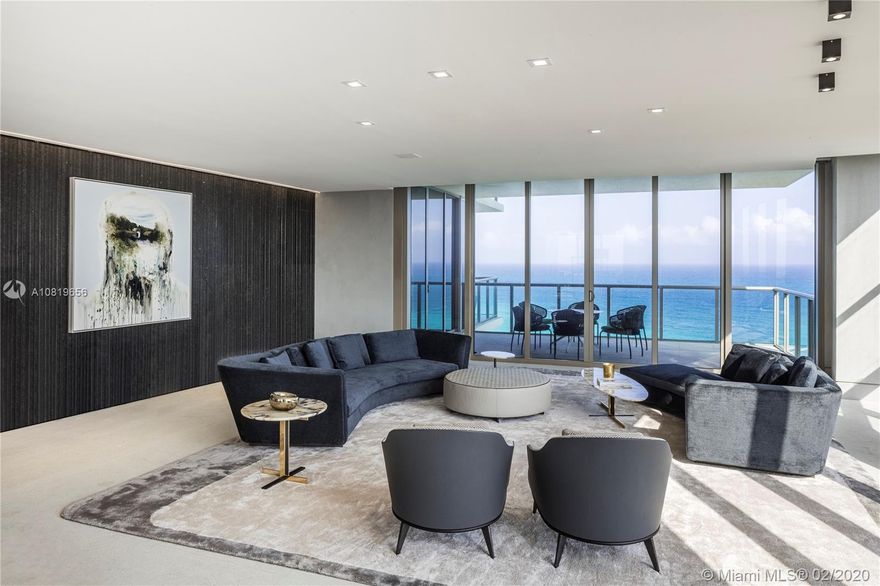 This bespoke residence at the St. Regis Bal Harbour has been custom-designed for the discerning buyer, with a magnificent great room, truly exotic stones, including limestone flooring and sandblasted blue marble from Belgium, and spectacular 270-degree views of the Atlantic Ocean, and the Miami Beach skyline. Unique amenities include a 17-foot Brazilian marble kitchen island, green suede detailing in the master suite, and micro-cement grey walls throughout. The St. Regis offers luxury at its finest, with a 24-hour concierge, resident butler, four pools, private oceanfront cabanas, restaurants, beach-service, full-service spa, and separate residents' amenities, all while being located directly across the street from the world-renowned Bal Harbour Shops. Furniture is available separately.