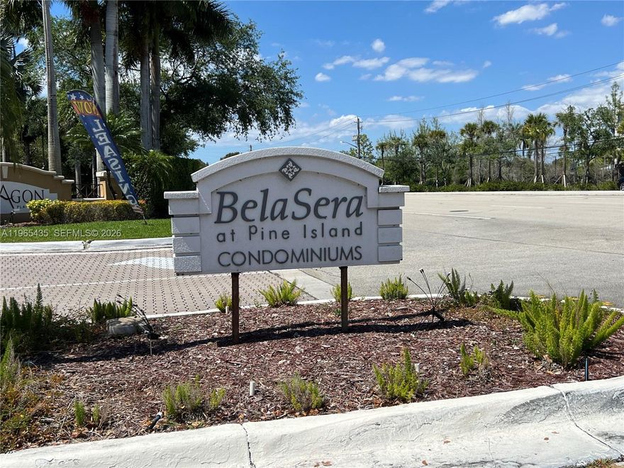 COZY unit at Belasera at Pine Island in Plantation. Ceramic and laminate floors, spacious areas, laundry facilities and a lot of amenities. Enjoy the pool, exercise room, tennis court, play grounds and lakes. 
Complex centrally located, near to Publix, shops, convenient stores and restaurants.