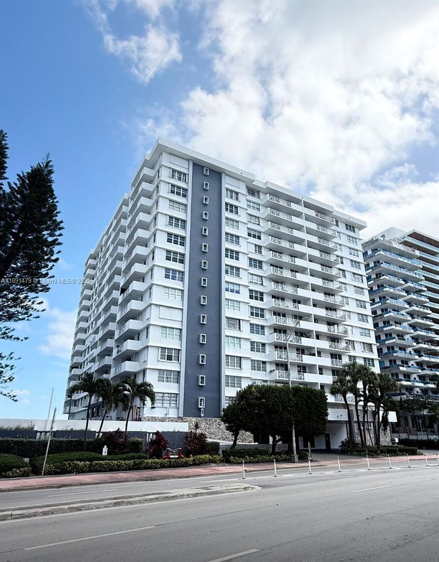 Millionaires Row, spacious 2/2 apartment. Building is oceanfront with all amenities. Beautiful remodeled large open kitchen, super spacious master bedroom with lots of closet space. Balcony has downtown and bay views with beautiful sunset views. Building is going though renovations. New party room, brand new pool with great areas, lobbies, hallways and doors. Apartment has new hurricane windows and sliding glass door. New shades and new A/C. Amenities include party room, gym, game room, storage, and a new pool soon. Covered parking and 24 Hr doorman. Lowest price unit with balcony. Price is firm.