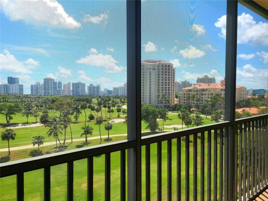 Remodeled apartment with great golf views, screened balcony, tile flooring, open kitchen, seven floor, one bedroom, one and a half bathroom, amenities include pool, lounge and exercise room. Security gate. Parking. Great tenant in place until July 20, 2027 paying $2,100/month. Lease must be honored.