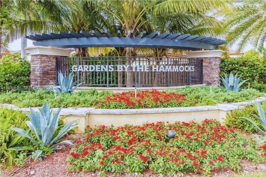 Great property in Gardens by the Hammocks, has 3 beds / 2.5 baths. The kitchen has a quartz countertop. Stainless steel appliances. Tile floor through-out the first floor. Wood on the second floor. Spacious patio with pavers. The clubhouse has a gym, pool, and children's playground. The property will be after 04/10/2026