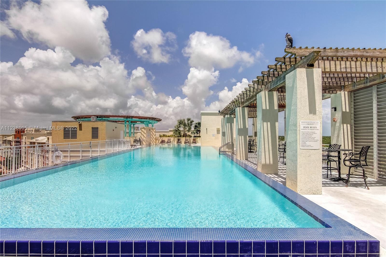 TWO GARAGE PARKING SPACES. Very rare corner unit, top floor. Located just steps from incredible shopping and dining and with easy metro rail access, you will fall in love with the incredible convenience Downtown Dadeland area. POOL, JACUZZY, GYM, 24HS SECURITY. Tenant occupies until August 5th, 2022.