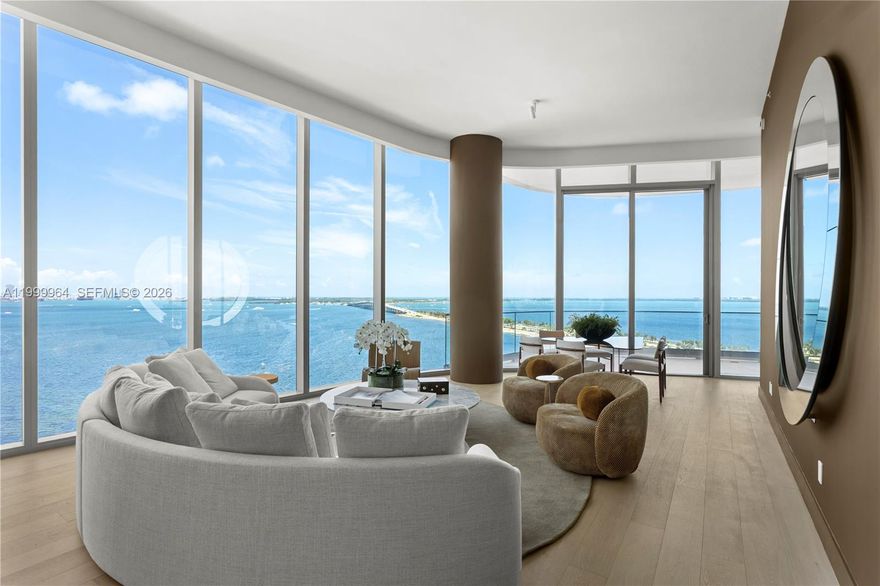 Unit 1501 at the newly constructed UNA Residences in South Brickell (175 SE 25th Rd) is a premier 3-bedroom waterfront residence featuring over 2,100 sq ft of interior space, private elevator access, and a large curved terrace with direct Biscayne Bay views. Unit feature 12'9" ceilings heights, above Miami standart + utility room with full sized washer and dryer. A chef-designed kitchen by Italkraft paired with Gaggenau appliances represents the pinnacle of modern luxury and performance. Master suite with separate his and hers closets. This boutique 47-story tower offers ultra-luxury finishes and great amenities like 3 pools, dog-walk area, fitness center, yoga, spa, etc.. Una residents are granted exclusive access to Grand Bay Club conveniently located in Key Biscayne. This private beachfront club offers distinguished amenities, beach services and delicious cuisine. Unit is staged by Artefacto USA.