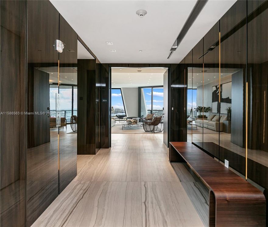 One Thousand Museum's most unique SE corner 01 Residence. 3001's layout is an anomaly for comparable residences since the master bedroom incorporates both the stunning water views and use of the waterfront terrace. The kitchen is located away from the grand salon which allows for a more intimate entertaining experience when hosting guests. A private breakfast area and family room for the residents of 3001 is another differentiating aspect. The attention to detail is found throughout the residence and begins from the moment the elevator opens to your private foyer with custom wood paneling. One Thousand Museum has remarkably beautiful common area amenities and prides itself in the security and discretion of its residents.