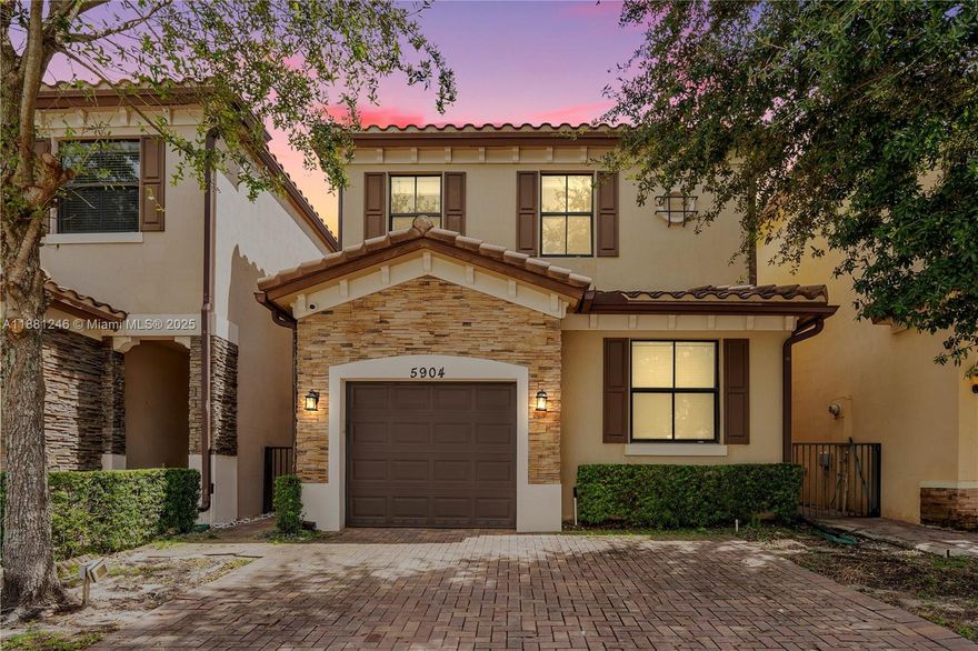 Ask about lender credit up to $5k for your closing costs! Best in the neighborhood on cul-de-sac! Impeccable home under 10 yrs old built for low maintenance & strong rental demand. Each floor has a primary suite with walk-in closet ideal for multigenerational living. Upgrades: solar panels, new AC, smart tech, ceiling fans, wood floor, crown molding, modern fixtures, impact glass & water softener with alkaline system. Ground level offers volume ceilings, half bath, kitchen with stainless appliances, granite counters, island & pantry. Relaxing porch with a Sunsetter, no rear neighbors & tranquil greenery. Low HOA fee covers lawn care, pool, clubhouse, playground, sidewalks & trees. Perfectly located near schools, daycare, parks, shopping & highways. Solid investment or your perfect new home