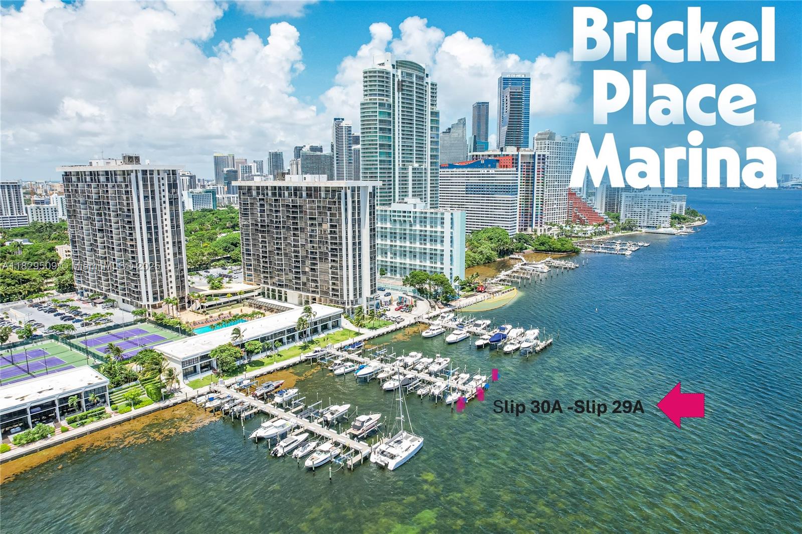 This 36ft sailboat slip sits in the well-known Brickell Place Marina, next to The St Regis Residences project in the heart of Brickell Avenue. Its prime location on a Minimum Wake zone and without drawbridges brings you a secure an easy access to Biscayne Bay and the Atlantic ocean to sailaway at anytime.
Slip 30A also available for sale. $650k, each.
The slip 29A and 30A are located side-by-side at the end of the pier faciliting maneuver and docking for larger vessels.
BPM is a well kept private facility with management on-site, fueling services, Wi-Fi and hassle free. Commercial activity is not allowed. Chartering services are prohibited. Brickell Place Condo ownership is required for purchase. Also available for rent. $2,500/M. BP unit's rental required. Check ML#:A11801690