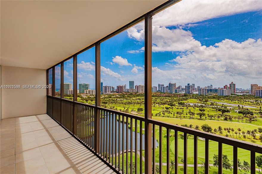 Spacious bright 2 bed / 2 bath in the most desirable and largest 06 line, offering spectacular views of the Turnberry Golf Course, Aventura, Sunny Isles, and the ocean. Enjoy balcony access from both bedrooms and living room. This fixer-upper is full of amazing potential, located in a secure gated community with 24-hour security. The building has passed its 40-year certification, holds over $2M in reserves, and features a renovated lobby, halls, and elevators. Amenities include a gym, pool, sauna, jacuzzi, and direct access to the walking and biking path. Incredible opportunity to own — unit is being sold As-Is, ready for your personal touch. Needs TLC but offers tremendous potential for your dream home or investment. MAKE AN OFFER!