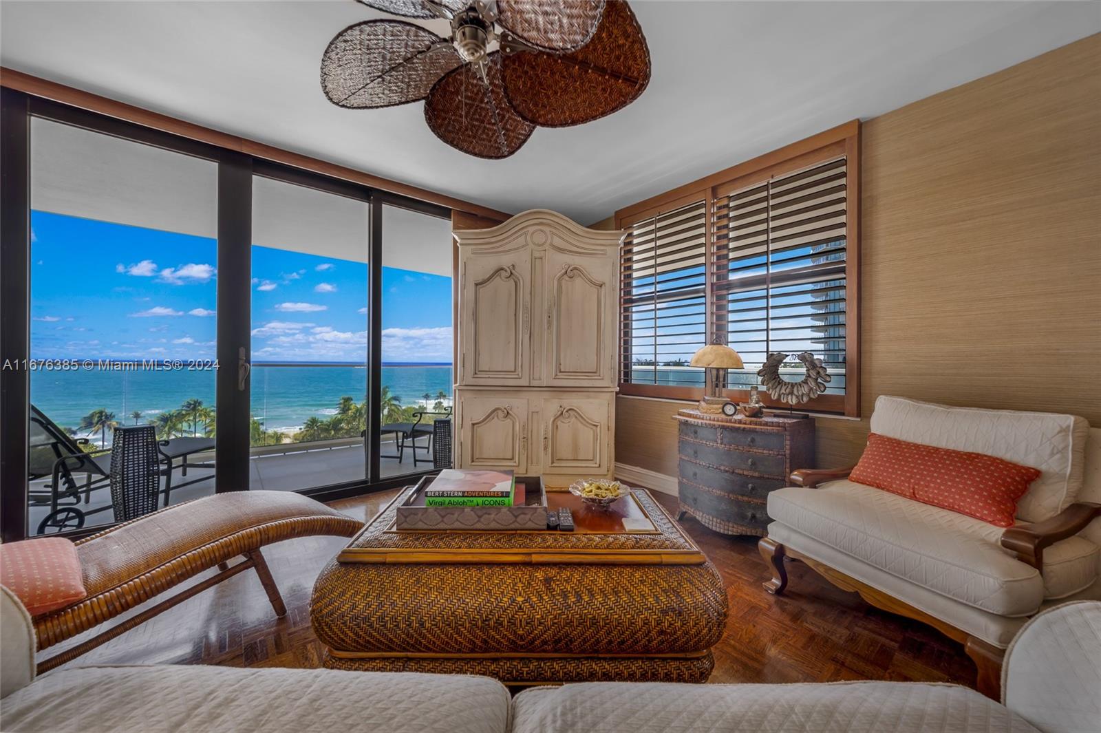 Best location in Bal Harbour with spectacular, direct oceanfront views. This SE exposure corner unit offers exquisite views of the ocean with sunrises & sunsets from a new glass wraparound balcony. The Atlantic to the East and the lush gardens of The St Regis to the South, all while living in this bright 2 bed 2 bath1982 sqft condo with impact windows. A New York designer created a British Colonial feel with high-end finishes throughout. 5-star amenities include concierge, valet, beach/pool service, restaurant, fitness center, 24-hour security, hair salon & more. (Due to renovations some amenities are temp closed) Located directly across from the Bal Harbour Shops and restaurants, and a short walk to Harding district & houses of worship. Fabulous Bal Harbour beach living at its best!