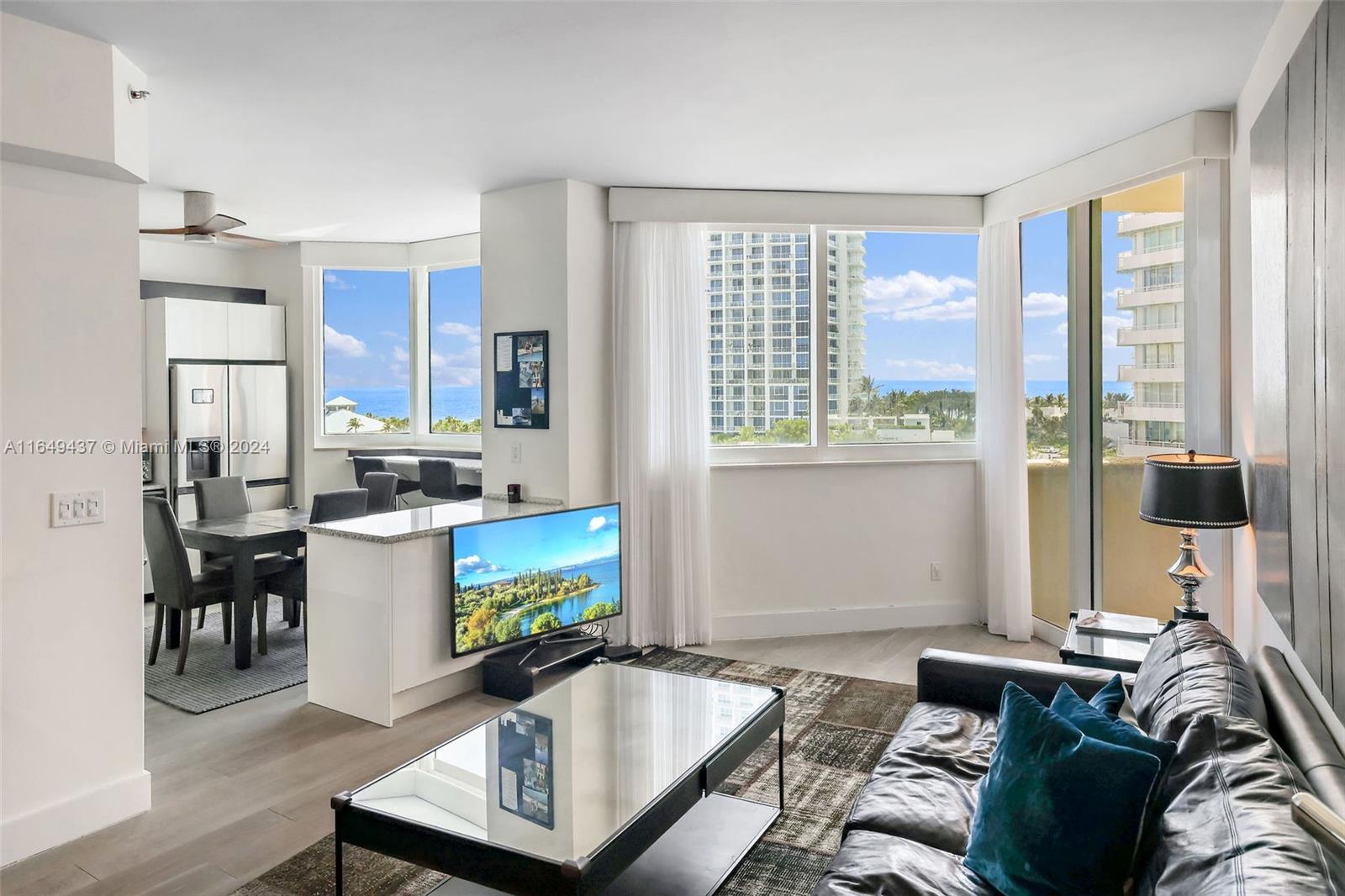 Welcome to this spacious and fully furnished 1-bedroom, 1.5-bath condo in the prestigious Portofino Tower, featuring 1,090 square feet of comfortable living space. Highlights include elegant wood flooring, a large kitchen with a breakfast area, a primary bedroom with a dual-sink bathroom, plus a jacuzzi tub and an enclosed shower, ample closet space and an additional seperate sleeping area/den . Enjoy abundant natural light and beautiful ocean views. Portofino Tower is a luxury, full-service building offering a new lobby, a new pool with cabanas, tennis courts, and a state-of-the-art fitness center. Located in the distinguished South of Fifth neighborhood, you’re just steps away from the beach, the best restaurants, and South Pointe Park.