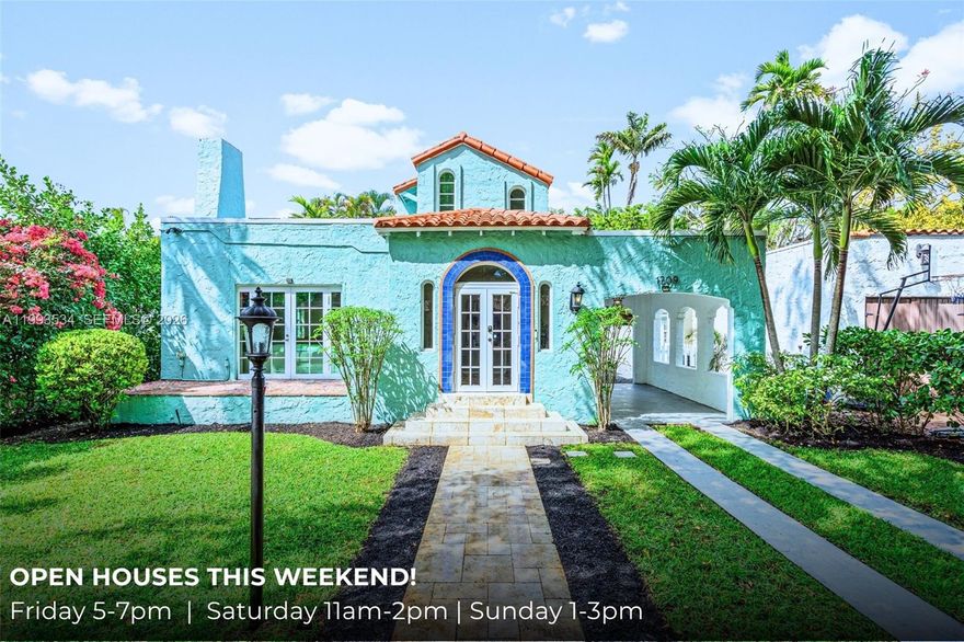 Timeless 1924 Old Spanish residence in the heart of Coral Gables, thoughtfully reimagined to blend historic character with modern luxury. Architectural details include a classic barrel tile roof, arched doorways, gorgeous HARDWOOD fllors, all with a Mediterranean-inspired design. The main home features a fully renovated kitchen and spa-inspired baths with high-end finishes and an open, functional layout. Major upgrades in the last 3.5 years include a NEW ROOF, PGT HURRICANE IMPACT windows and doors, top of the line Carrier HVAC, updated electrical systems, new plumbing with copper line from the main, water heater, septic tank, sprinkler system, and new window shades. A detached "CASITA" offers approx. 200 sq ft of air-conditioned space—ideal for a guest suite, office, or gym. Light-filled interiors enhance warmth and elegance. Ideally located on a tree-lined street near top schools, dining, and shopping—this move-in-ready Gables gem offers history, flexibility, modern comfort with peace of mind. Come explore this beauty at our Open Houses this weekend! Friday 5-7pm | Saturday 11am-2pm | Sunday 1-3pm.