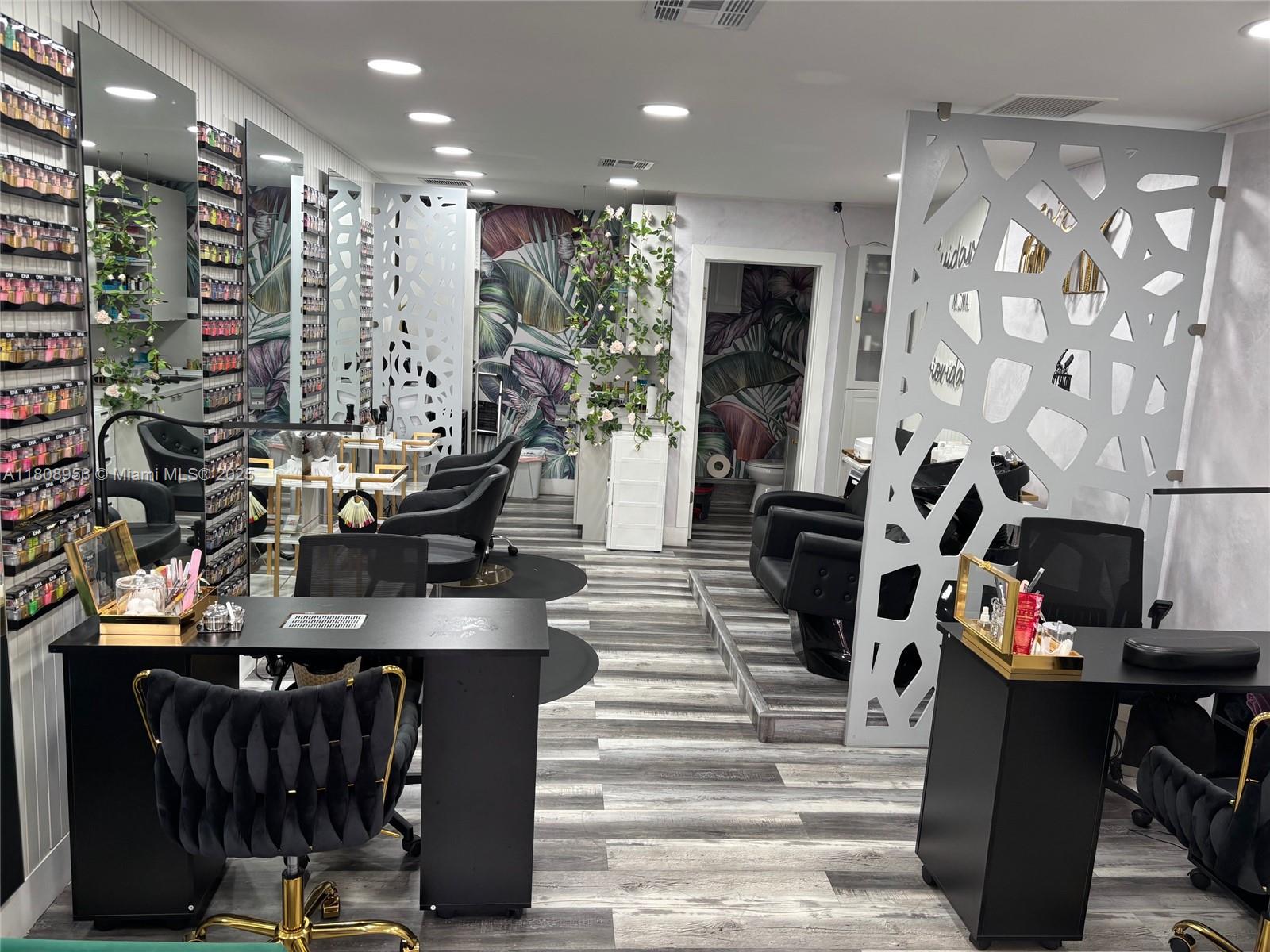 Great opportunity in Hialeah to own this beauty salon, a turnkey business. It features two hair stations, two nail stations, one pedicure station, one shampoo bowl, all licenses, and all furniture. It also has a microwave, a coffee machine, a refrigerator, and a cash register; a private bath, an electric meter, a water meter, an excellent location, and good parking. Must see; easy to show.