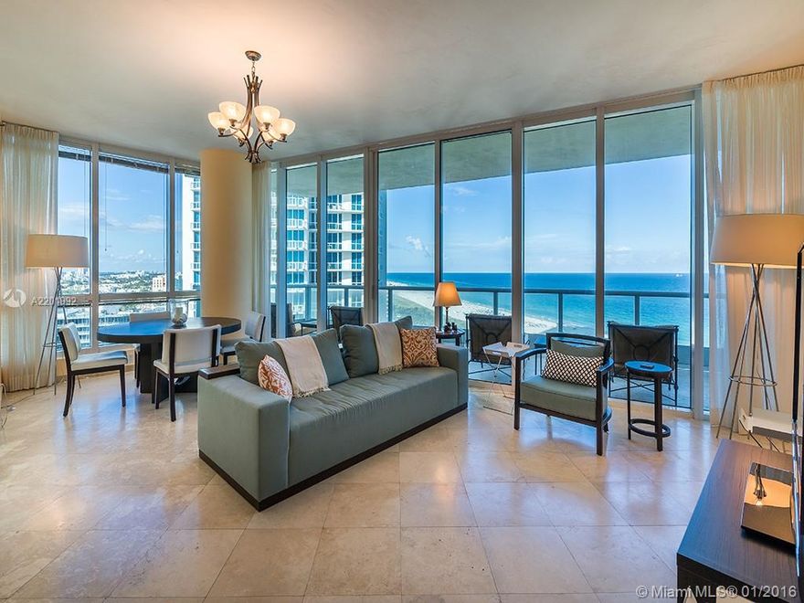 Beautiful corner unit at the prestigious Continuum South Beach. 2 bedrooms, 2.5 bath, 1595SF. Floor-to-ceiling glass frames stunning ocean and South Beach views. An open state-of-the-art kitchen is the heart of this split bedroom floor plan. When not rela xing or entertaining at home, take advantage of all the Continuum has to offer: services at beach and 3 pools, health center, spa, private restaurant and tennis. Plus enjoy the best of the South of Fifth neighborhood, all within walking distance.