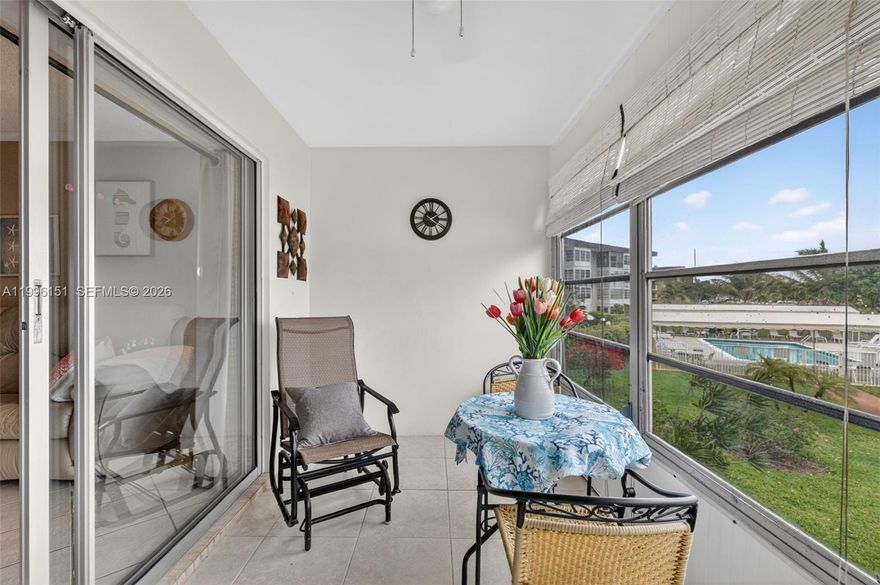 Beautiful corner unit with 2 bedroom and 2 bathroom in Lauderdale Oaks community! Remodeled kitchen with wood cabinets & Stainless Steel appliances. Tile floor throughout, this one will sell all furnished and turnkey. The building is located away from the street and the florida room (balcony) is overlooking the pool area. Enjoy your morning coffee in the sunny Florida room, where natural light pours in to start your day. The unit includes a brand-new 2025 A/C.  Maintenance fees cover cable and internet, adding extra convenience. Community with a variety of activities such as dance, bingo, gym, bocce, pickleball, shuffleboard, 3 heated pools, and a newly renovated clubhouse. Perfect for seasonal or year-round living in a peaceful, well-kept community.  Don’t miss this opportunity!