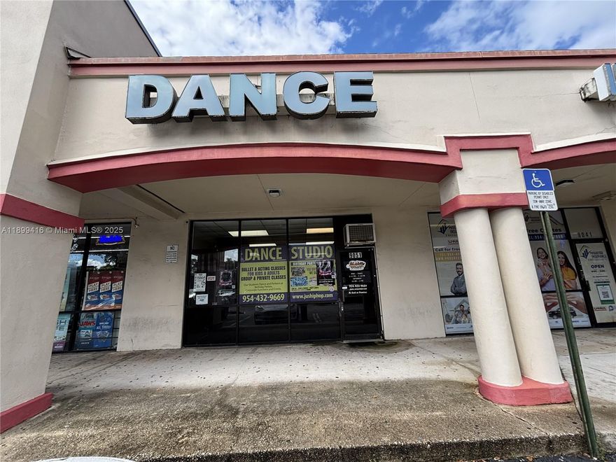 1,000 SF dance studio in prime Pembroke Pines location (Douglas Rd & Pembroke Rd) available for sublease. Use limited to Monday–Friday, 9AM–5PM only—studio is not in use during these hours, so subtenant will have exclusive access. Ideal for therapists, coaches, massage/bodywork, or other quiet, low-traffic uses. No storage or signage allowed. Must leave no trace daily. Mirrored walls, hardwood floors, flexible layout with open/close curtains. Secure entry—clients must be let in or buzzed in. Sublease must complement existing use. Studio has operated 16 years. High-traffic intersection with excellent visibility. $2,000/month gross lease includes utilities. Contact Listing agent - Jonell Matthews for a showing.
