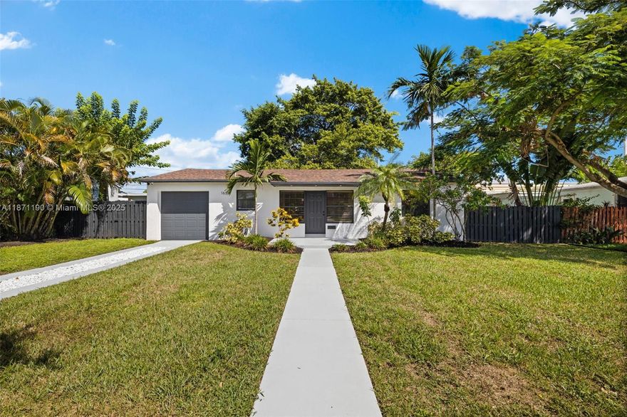 Freshly painted mid-century modern home on an oversized 10,153 SF lot East of US-1. This spacious 3-bedroom, 2-bathroom residence offers an open floor plan, renovated kitchen and bathrooms, a large laundry room, outdoor storage shed, and a covered 1-car garage with additional driveway parking. Fully fenced yard with beautiful landscaping, perfect for privacy and outdoor living. Fantastic location just minutes to the beach, parks, golf, schools, shopping, and dining. Move-in ready and easy to show.