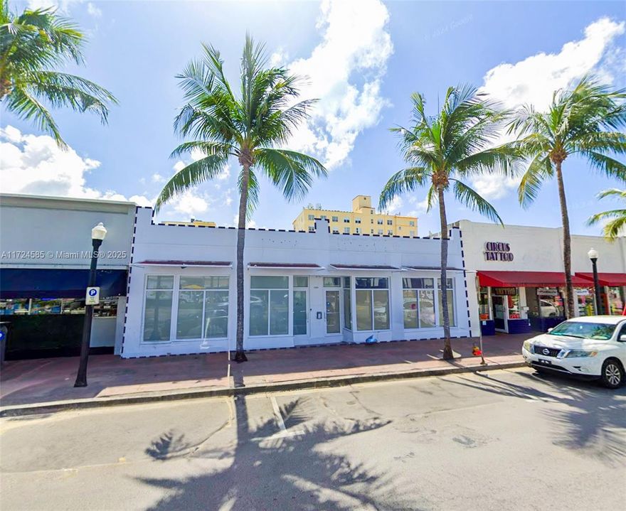 Two prime Miami Beach retail storefront which can be combined into a 4,300 SF space on busy Washington Ave. 
One of the few properties on Washington Ave with parking in the rear.
4,300 SF Building divided into two 2,150 SF storefronts on (6500 sf) lot size. Building has four new 5 ton A/Cs and impact windows and doors.  One side is currently occupied with an expiring lease and the other side is vacant and available for lease. Currently dry retail, perfect for restaurant conversion as there as many restaurants on the street.Four blocks from the beach and perfect for casual beachfront shopping. Average daily traffic in front is 14,200 cars. Many new hotel and retail developments such as the new Goodtime hotel have sprung up within a few blocks of this prime south beach storefront.