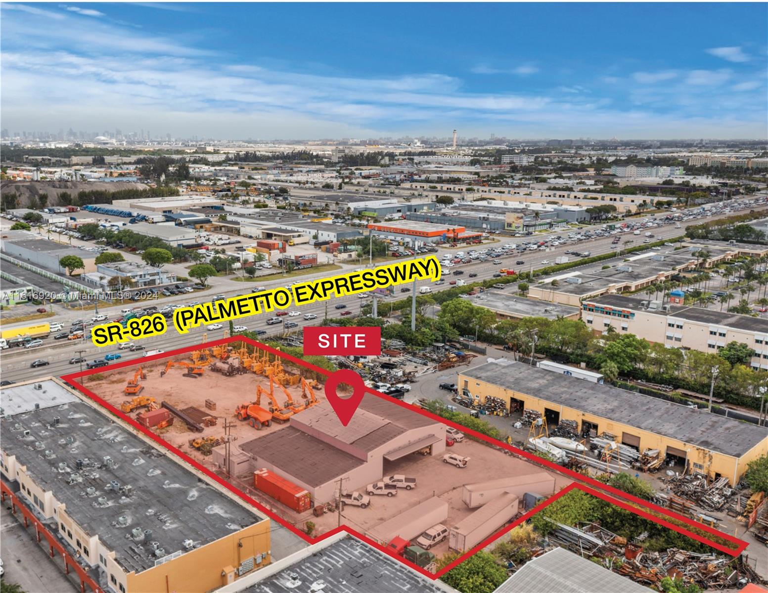 Property Features
• 8,507-SF industrial building currently used as heavy equipment sales and storage facility, will be delivered vacant
• Lot size: 60,984 SF (1.4 AC)
• Zoned light manufacturing
• Direct frontage to SR-826 (Palmetto Expressway)
• Easement provides access to SW 79th Avenue via covenant running with the land
• Asking price: $9,000,000 for sale or $40,000 per month for lease
Location Features
Doral, FL is one of the most sought after industrial markets in the country. According to CoStar, Q1 2024 vacancy rate was at a decade low 2.4%.The property’s positioning on the SR-826 (Palmetto Expressway) provides ample signage opportunity with ease of access to both north south and east west highway systems.