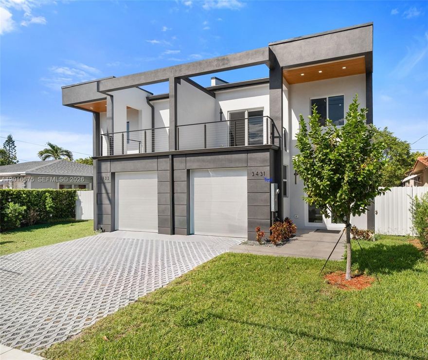 This newly constructed townhome duplex at 3431 & 3433 SW 16 Ter, Miami, FL, offers a rare opportunity to acquire both residences in one transaction, creating exceptional flexibility for homeowners and investors alike. Located minutes from Coral Gables, the property combines contemporary architecture with understated elegance while offering multiple strategies: live in one residence and rent the other, operate both as income-producing investments, or hold for long-term appreciation in one of Miami’s most central neighborhoods. Each residence features 3 spacious bedrooms and 2.5 well-appointed baths, along with a flexible garage space with a full-size window, designed for conversion into a fourth bedroom, home office, or fitness studio. The chef’s kitchens are equipped with Samsung appliances, custom European cabinetry, and waterfall quartz countertops, complemented by refined details such as 7-ft imported Turkish interior doors, Italian-designed closets, and a striking wood staircase with a California-style railing. Impact-rated windows and doors provide durability and peace of mind, while a covered terrace overlooking lush landscaping creates a private outdoor retreat. With close proximity to Coral Gables, Brickell, and Miami’s urban core, this property presents a compelling opportunity for primary living, rental income, or short-term rental potential, while benefiting from the equity growth typically associated with new construction in rapidly appreciating neighborhoods.