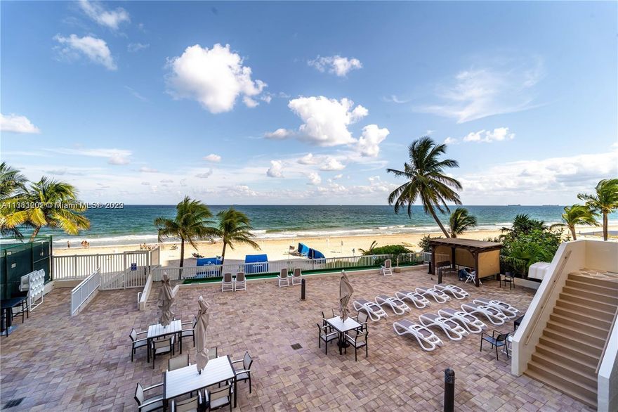 Can rent 6 months at $4,000 / month. TURN-KEY FULLY FURNISHED, ready to enjoy life RIGHT ON THE BEACH / OCEAN! Large, renovated 2/2 split floor plan, open kitchen with lots of amenities including 24-hr security, roof-top pool, beach-front cabanas, fitness center with direct ocean views, tennis courts, bocce ball, spa with saunas & steam rooms, card room, party room, library, & parking under the building. There’s also a fantastic outdoor walking track on the 18th floor which provides unprecedented panoramic views of Ft Lauderdale and the ocean. Great location. Walk to shopping & restaurants. 40-yr inspection completed. Unit only used 2 months per year. Enjoy sunrise breakfast & coffee from your large covered balcony with ocean views. Washer/dryer hook-up in unit. MUST have 700+ credit score
