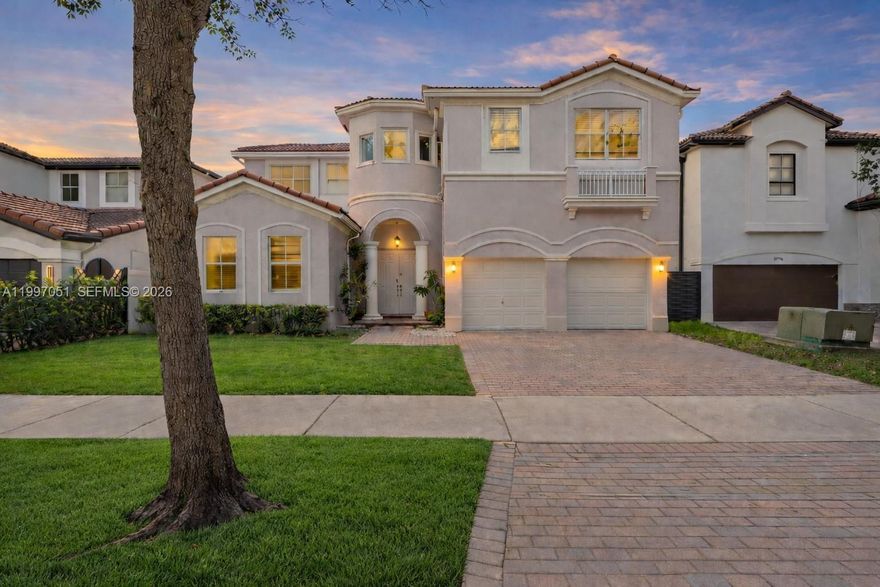 Beautiful two-story lakefront home offering serene water views and a spacious, functional layout. This property features a 5 bedroom with den, bright open-concept living area, kitchen with ample cabinetry and stainless steel appliances, and tile flooring throughout main living spaces. Two spacious primary bedrooms, including a first-floor suite with an ensuite bath, complemented by an additional den ideal for an office or guest space. The expansive second floor primary suite includes a large ensuite bath with dual sinks, separate shower, and soaking tub. Enjoy outdoor living from your private balcony overlooking the lake or from the fenced backyard; perfect for relaxing or entertaining. Additional features include high ceilings, abundant natural light, and a dedicated laundry room. Park located in front of the home. Ideally located near shopping and major highways.