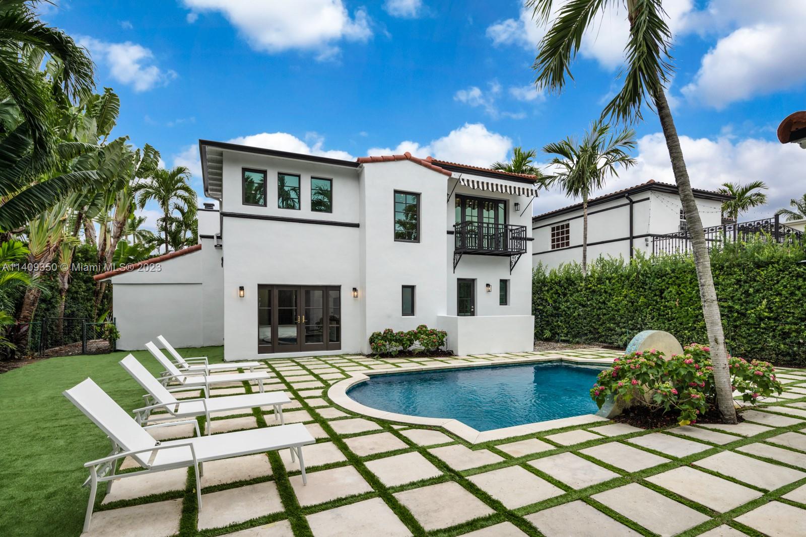 NEWLY GUT RENOVATED. An Oasis for in a tropical setting in the heart of Miami Beach. Located on prestigious La Gorce Drive, this 4 bedroom Mediterranean masterpiece is meticulously finished with unique designs. Sun drenched for the entire day with generous entertainment space, including a large pool with a cascade fountain. The main house is composed of 3 bedrooms, laundry room, brand new open kitchen with formal dining room, living room and a separate media/office space. Primary suite has two walk-in closets and balcony overlooking the backyard. The property has a rare, independent guest house with bedroom, living area and full bath. Also features; impact windows, full home automation (Lutron, Sonos, Alarm) and state of the art appliances. Total living space by owner is 3000 SF.