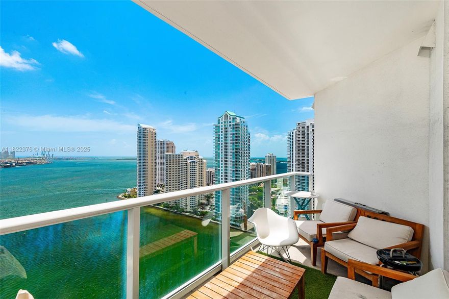 MIAMI LIVING AT ITS FINEST! Most sought after line in the building with spectacular direct bay views!.  BEAUTIFUL 2BED 2BATH unit in the heart of Downtown, this unit comes with brand new imported porcelain floors , brand new washer and dryer. Amazing water views! Walking distance to Whole Foods, Brickell, Novikov Restaurant and Joe & the Juice downstairs, Close to Silver spot Cinema and many restaurants. 24-hr front desk attended. TWO (2) PARKING SPACES AND STORAGE INCLUDED!