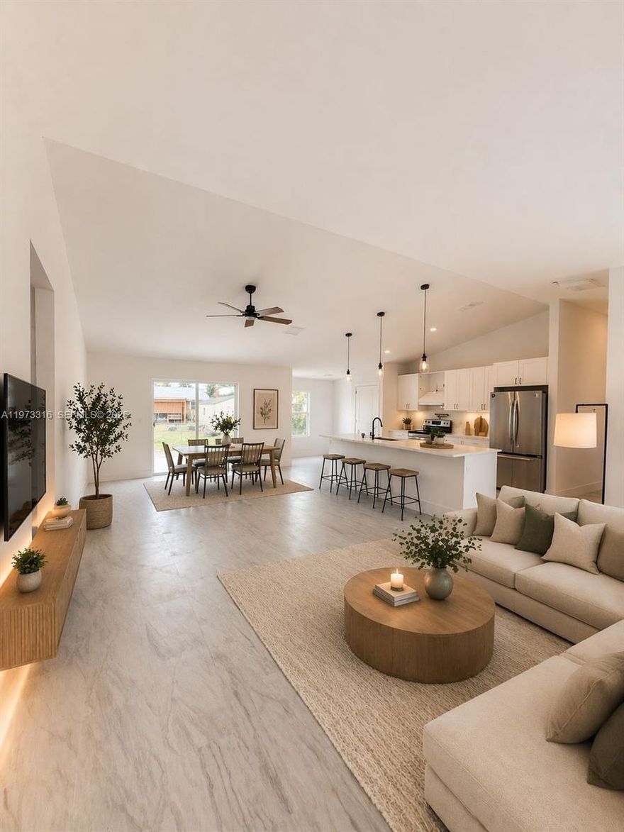 Brand new construction. One of the largest single-family homes currently available in the neighborhood. This home offers a functional split-bedroom layout, providing privacy between the primary suite and secondary bedrooms.
Impact windows and modern finishes throughout. Open living and dining areas flow seamlessly, ideal for everyday living and entertaining. Kitchen includes stainless steel Midea appliances.
No HOA.
Secure this home before completion. Contact listing agent for construction updates and details.