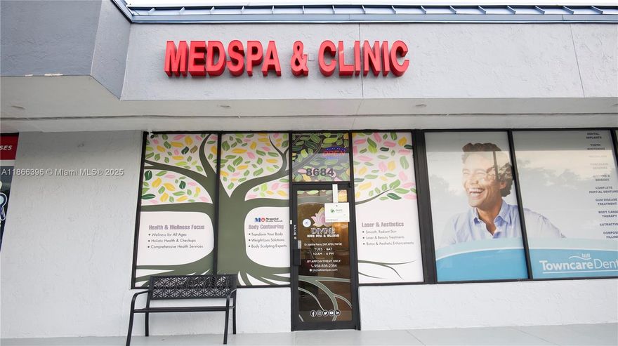 Prime Turnkey Medical Clinic/Med Spa Opportunity in Cooper City
Seize the chance to own a thriving medical clinic/med spa located in the heart of Cooper City. With over 2 years of proven operations, this business generates $230,000+ in annual gross income and a net profit exceeding $125,000,making it a rare, profitable turnkey investment.
Situated in a high-visibility location with bustling foot traffic and direct access to main roads, this clinic is perfectly positioned for continued growth. The facility is fully licensed, compliant, and equipped, with all business licenses and documents ready to be seamlessly transferred to the new owner.
Whether you’re an experienced operator or an entrepreneur entering the lucrative health and wellness space, this opportunity is a great deal.