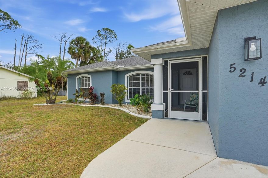 Welcome home to this move-in ready North Port gem offering comfort, space, and value. Built in 2004 and situated on a .2296-acre lot, this well-maintained home is ideal for first-time buyers, downsizers, or investors seeking rental potential. Inside, enjoy a bright, open layout with arched windows, vaulted ceilings, and abundant natural light. The family room flows seamlessly into the kitchen and dining areas, perfect for everyday living and entertaining. Laminate flooring enhances the main living spaces, with ceramic tile in the kitchen and baths. The kitchen features ample cabinetry, counter space, and a pantry. A spacious laundry room with shelving and a utility tub adds convenience. The home offers three bedrooms and two full baths, including a primary suite with a walk-in closet and private en-suite bath. Outside, enjoy the newly fenced backyard, new outdoor storage building, and a covered, screened lanai ideal for relaxing or entertaining. Additional features include a two-car attached garage and a new well pump. Located on a quiet street just minutes from US 41, shopping, dining, beaches, and all that Southwest Florida has to offer. Priced to sell and ready for immediate occupancy—schedule your showing today!