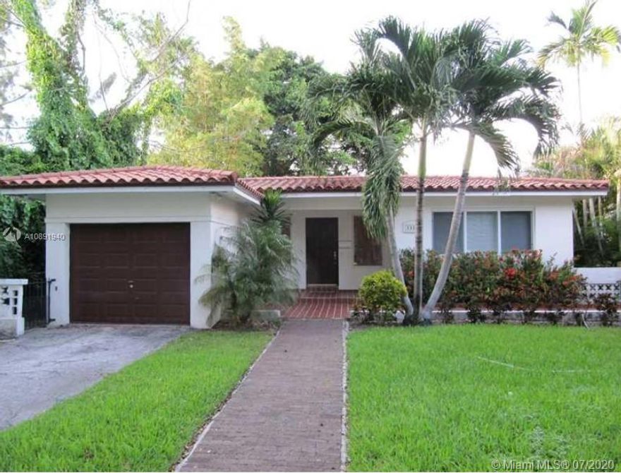 A special Gables rental, remodeled 3 bed 2 bath split flr plan w/private master suite. Situated on a beautiful 150 ft deep lot, this mid-century home was updated w/new barrel tile roof, septic tank & all hurricane impact windows/doors. Beautiful polishe d hardwood flrs, modern kitchen w/granite counters, stainless appls., porcelain flrs. Spacious family rm. Lg fenced yard, 2 blks to historic Water Tower & Granada Golf Course. Pets welcome