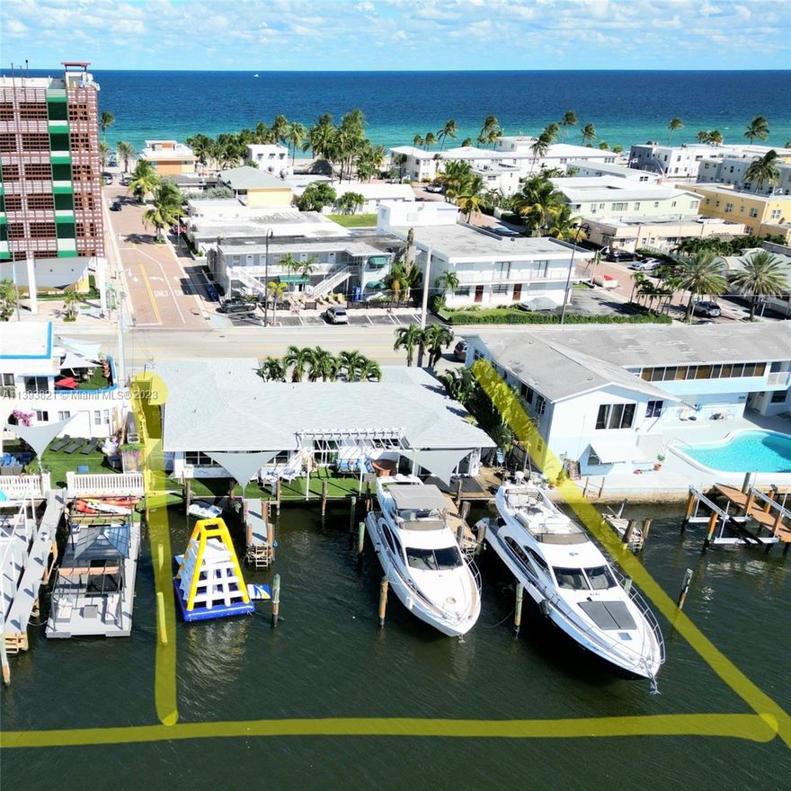 Renovated Mini-Marina on Beach-Resort Commercial Zoning. Steps to the Beach & Dozens of waterfront Restaurants. 
Total of 8 income producing units. Gross $225k / Annual leases or $400k / Airbnb. 
83 feet US1 Commercial frontage, 200 feet of ICW dockage, 4 large apartments with 8 bedrooms plus 4 Large Yacht slips worth aprox $2000 each, Slips accommodate 50' to 60' Yachts but could fit up to 16 smaller boats. Deep water access / no fixed bridges, Zoning says boat rentals allowed. Unobstructed west facing sunset views of 1500 Acre Ann Kolb Nature Preserve & Miles of kayak river trails. 20mins from Fort Lauderdale downtown & Miami. All impact windows and doors, turnkey & fully furnished. Beach Resort Zoning allows 5 story Construction, up to 9 units / 10,000sqft, hotel, restaurants & bars.
