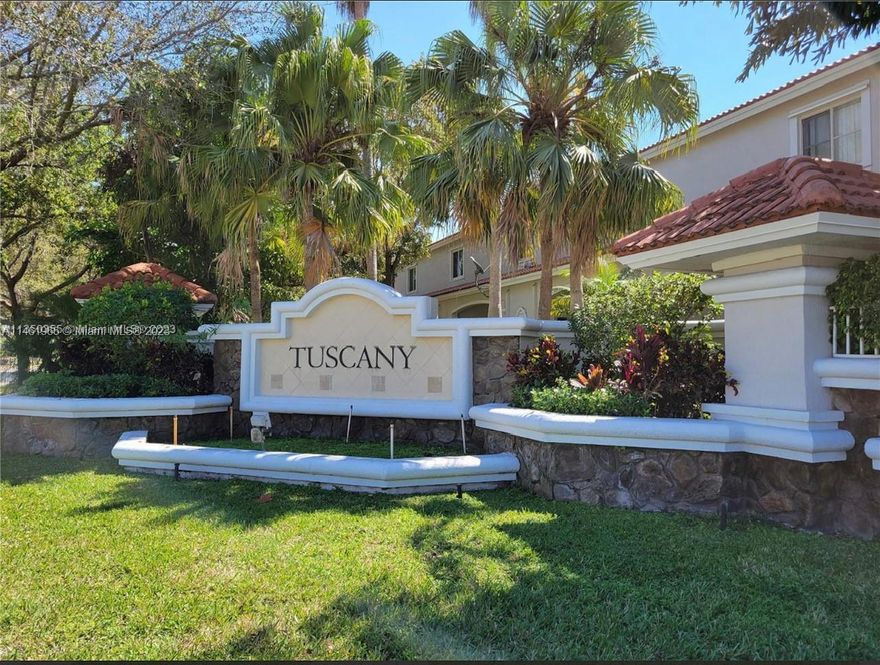 Beautiful 3 bedroom 2 bath, 2 level townhouse with a peaceful lake view in gated community Tuscany. On the first floor, the unit features a spacious kitchen with granite countertops and stainless steel appliances, a half bathroom, a large living area, tile flooring, and a wonderful covered patio with a lake waterfront and view. The second floor features the master bedroom and bath with the lake view, two other bedrooms, and a second bathroom.