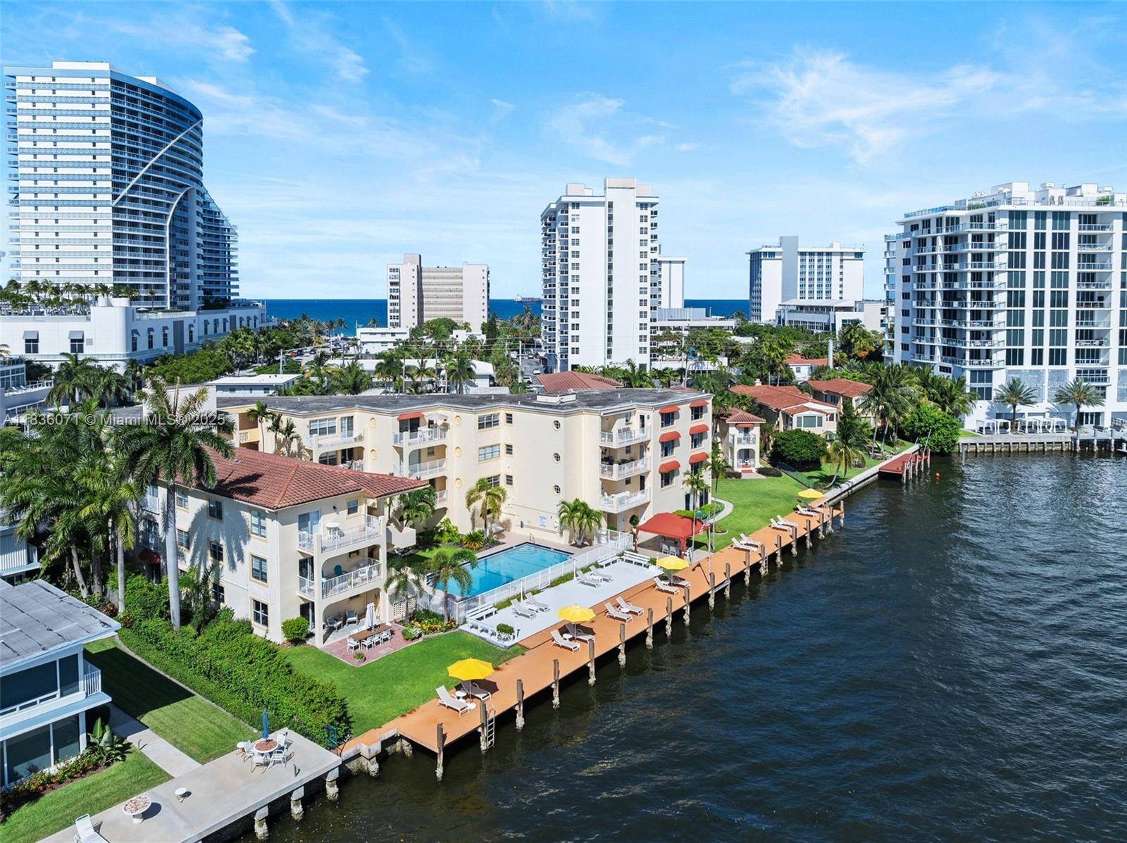 Live where you vacation—you can own a turnkey fully furnished, income-producing Intracoastal waterfront condo just one block from the ocean in iconic Fort Lauderdale Beach. This large 1-bed, 1-bath Airbnb-approved unit offers 621 sq ft of stylish living, complete with a full kitchen, living/dining, stainless steel appliances, in-unit washer/dryer, impact windows, and new electrical panel. Enjoy sunset views, heated pool, lounge area, and community dock in this gated, pet-friendly building. Daily rentals allowed—investor's dream! The maintenance fees cover utilities and high-speed internet. Located next to the W Hotel and near premier dining, shopping, and nightlife. Lowest priced unit in the building! This is a great buy in the heart of Fort Lauderdale Beach.