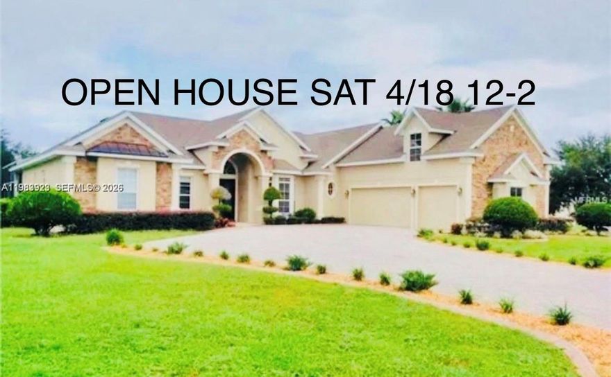 Welcome to this one of a kind 5-bedroom 4-bathroom pool home, located in the highly sought-after gated community of Glen Abbey Club.
Situated on a desirable corner lot, this spacious residence features an oversize 3-car garage and a beautifully paved driveway with ample parking for guests.   From the moment you walk through the elegant double glass doors, your greeted by soaring ceilings, intricate architectural details, and stunning chandeliers that create a sense of warmth and sophistication throughout the home.
The heart of the home offers a cozy family room with a gas fireplace, perfect for relaxing evenings.  
The kitchen is both functional and inviting featuring rich wood cabinetry, granite counter tops, and central island ideal for gathering and entertaining.
The Luxurious primary suite is a true sanctuary, complete with soaking tub, separate shower, double vanity, and two spacious walk-in closets.
This thoughtfully designed home also includes: *A convenient cabana bathroom with pool access *A Jack and Jill bathroom connecting two bedrooms, complete with a bathtub *A privet upstaters suite with its own bathroom-ideal for guests or a game room.
Additional features include a Tesla Universal EV charger with an available power share home backup system adding modern convenience. 
Golf cart friendly community one minute drive to Glen Abbey Golf Club.
If you've been searching for a spacious, elegant home with premium features in a prime location-you have arrived.