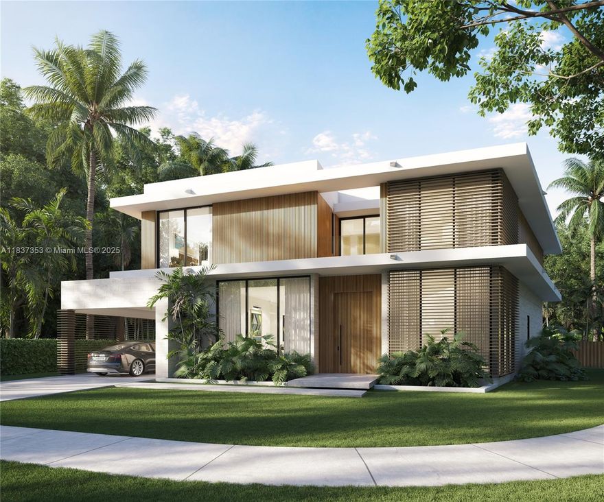 Captivating under construction home on a peaceful street 18 FT above sea level in Coconut Grove, offering appx. 6,281 SF under A/C (8,190 total). This 6 bedroom, 5 bathrooms, and one half bath residence features a sculptural spiral staircase, floor-to-ceiling windows, and effortless indoor-outdoor flow. The sleek chef’s kitchen with premium appliances opens to a spacious great room and lush outdoor haven with summer kitchen, heated pool & spa. The serene primary suite offers an oversized private balcony. An air conditioned finished basement adds space for a gym, media room, or storage. Ideally located near top schools, marinas, parks, and minutes from Brickell & Miami Beach. Completion September 2025. Built by Insignia Construction Company. Broker has an ownership interest in the property.